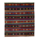 Vintage striped red and green Kilim Oushak handmade 200 x 178 cm
