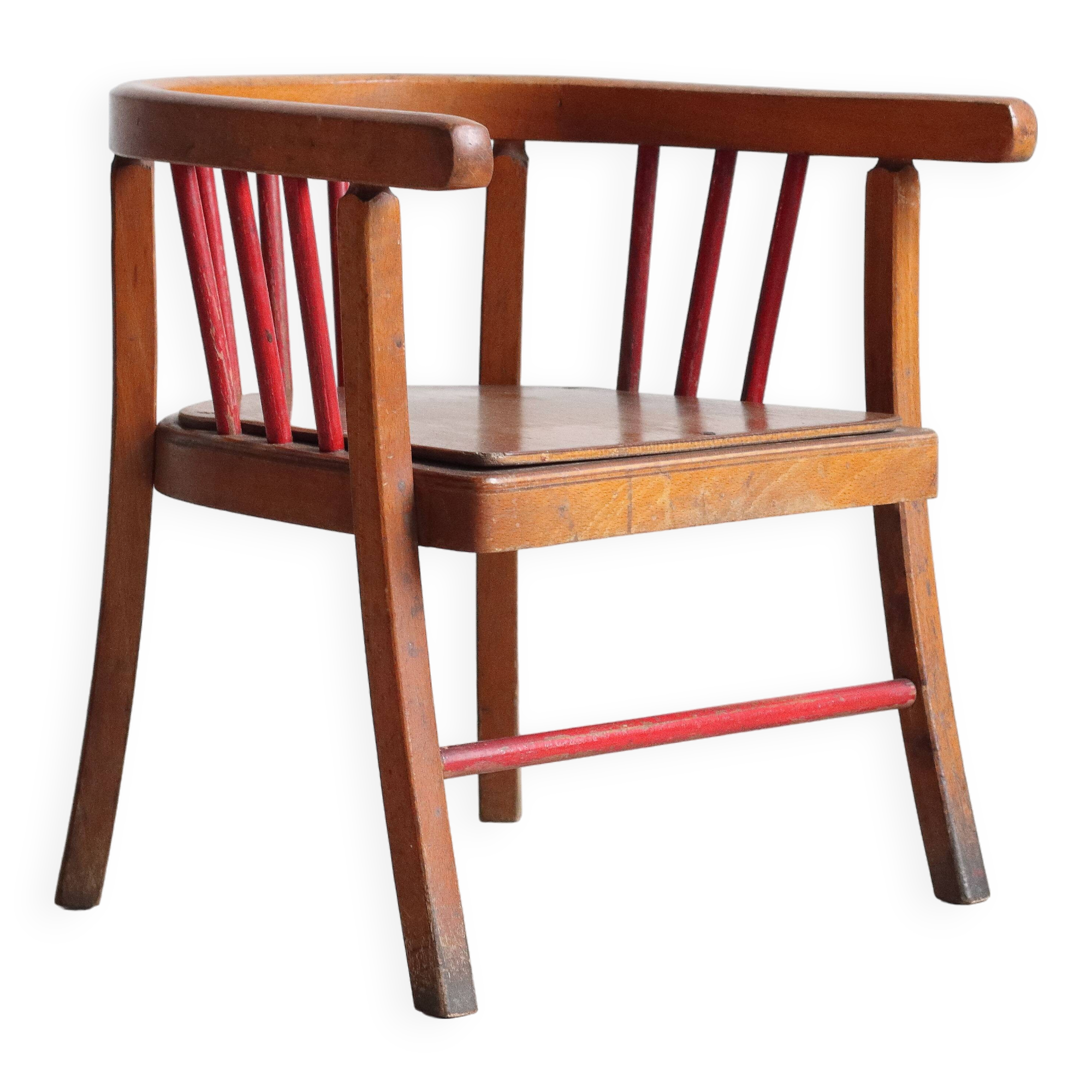 Vintage Baumann wooden children's chair/armchair with bars, 1950s