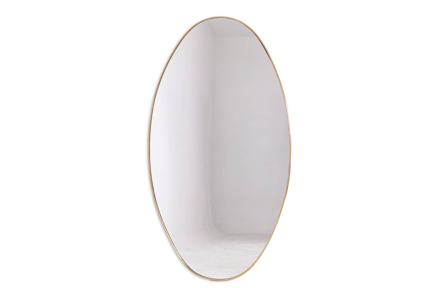 Oval shaped mirror set with a gilded brass rod. 1970s.