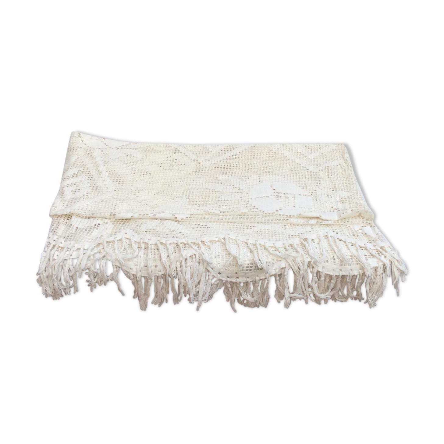 Hand embroidered bed cover with vintage crochet dimension: width -180cm- height -230cm-
