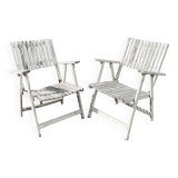 Pair of vintage wooden folding garden chairs – shabby chic look