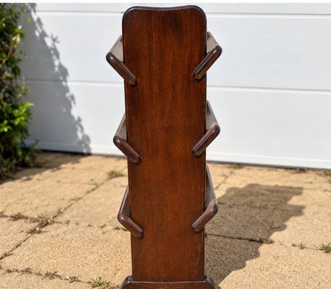 Vintage wooden magazine rack with 3 levels – display stand