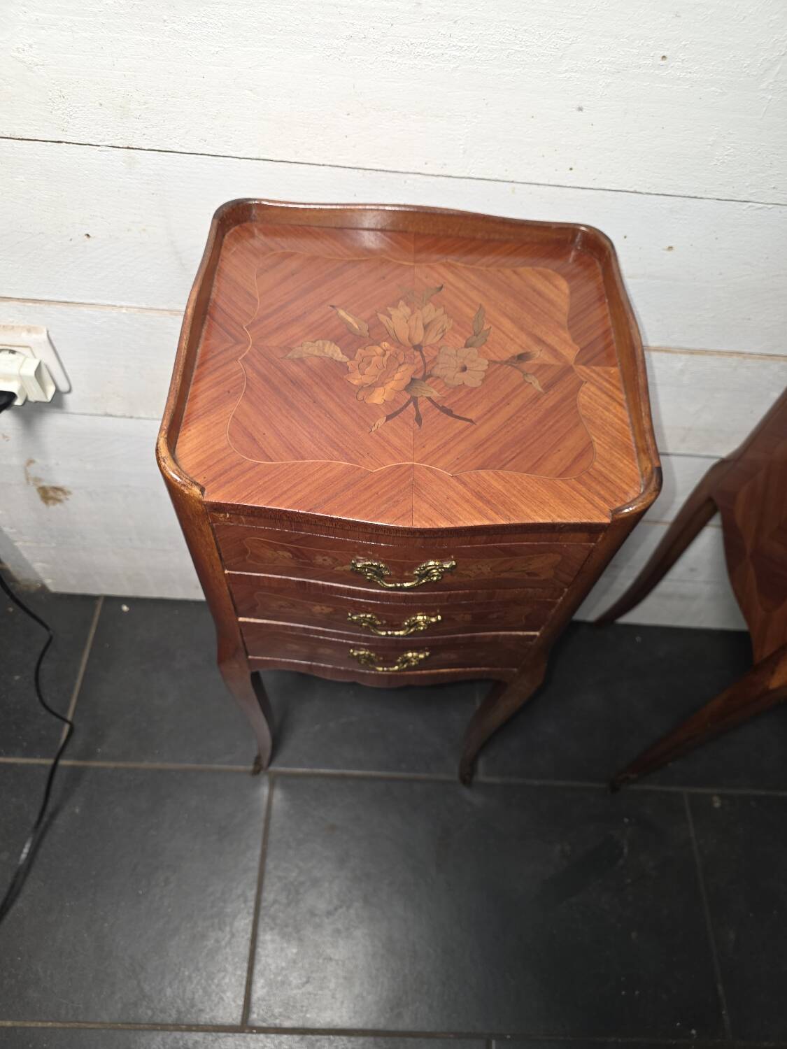 Pair of Louis XV style bedside tables in marquetry.
