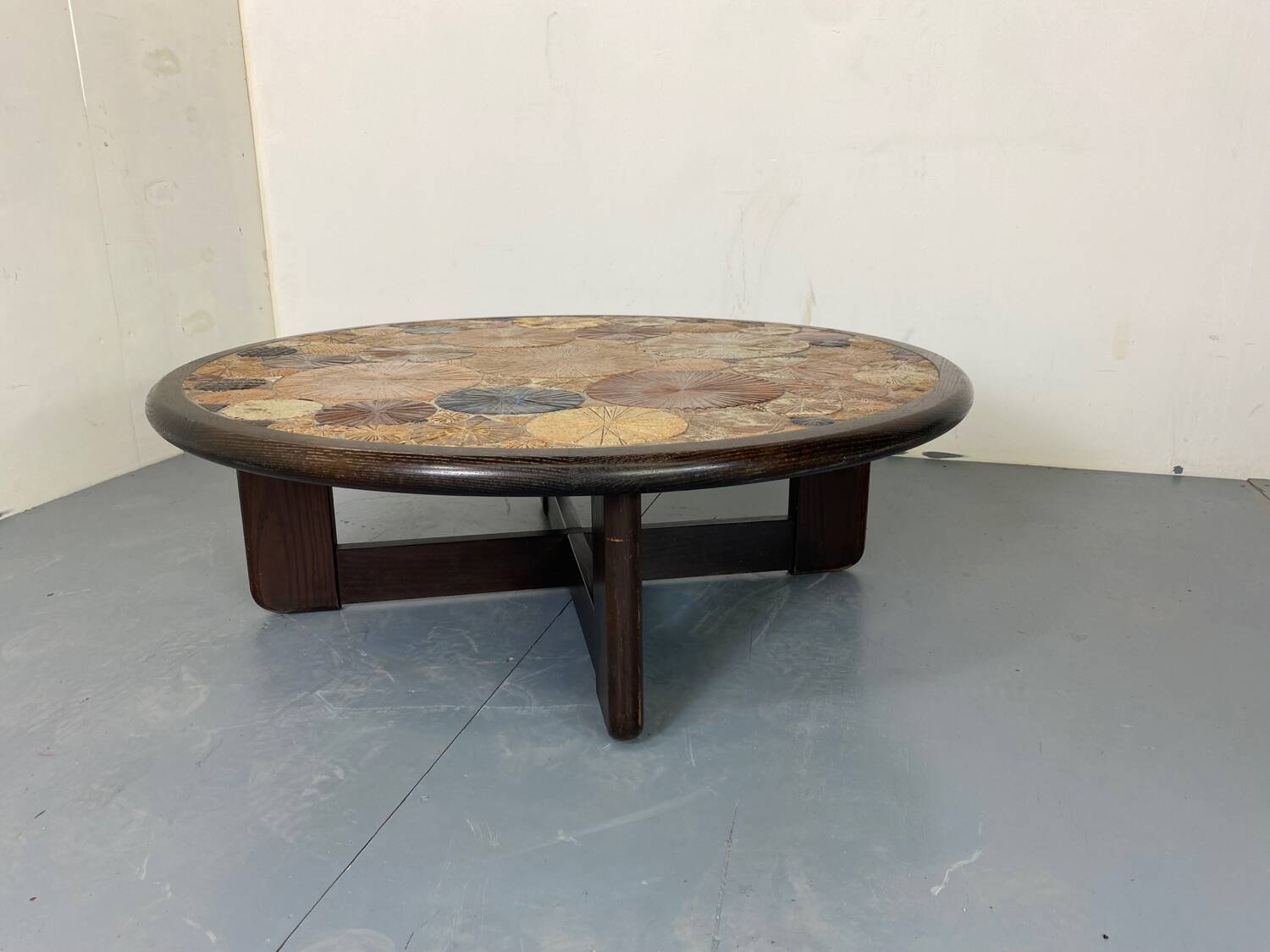 Round Ceramic and Oak Coffee Table by Tue Poulsen for Haslev Møbelsnedkeri, Denmark, 1963