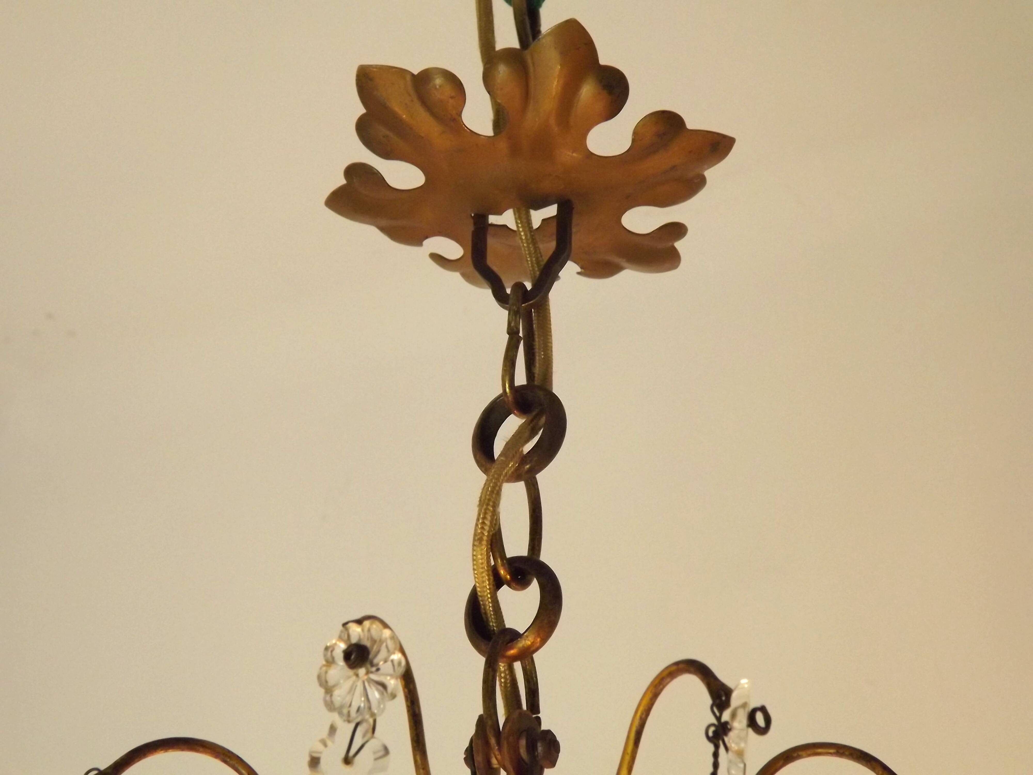 French Bronze and Glass 6 Light Cage Chandelier With Assorted Crystals 5518