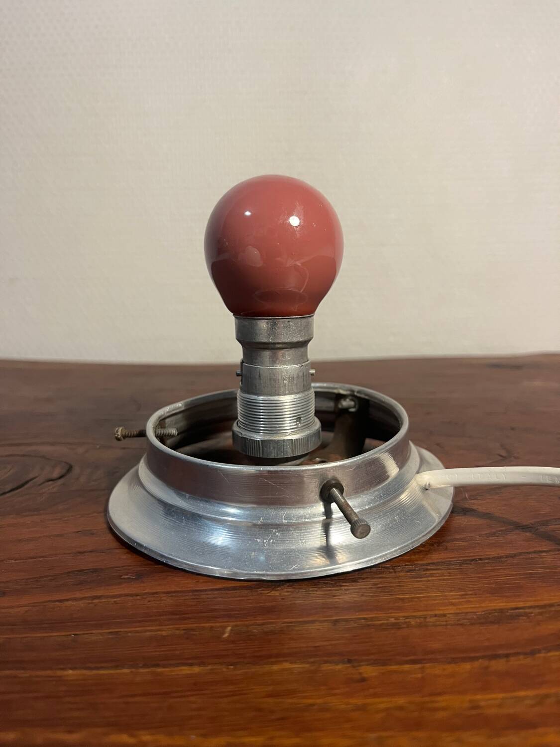 Small opaline globe table lamp with aluminum base