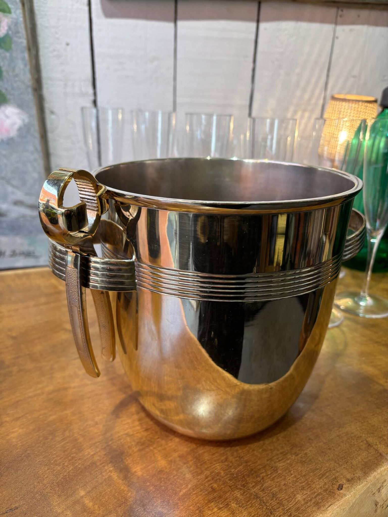 Alpaca champagne bucket from the 1920s with its monopole tongs.