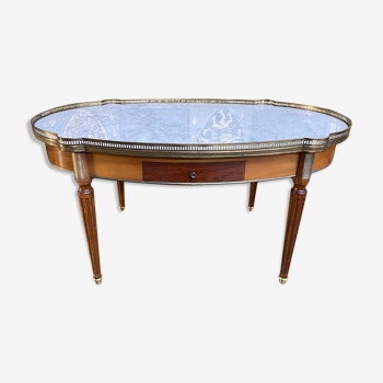 Table basse bouillotte de style Louis XVI marbre et laiton