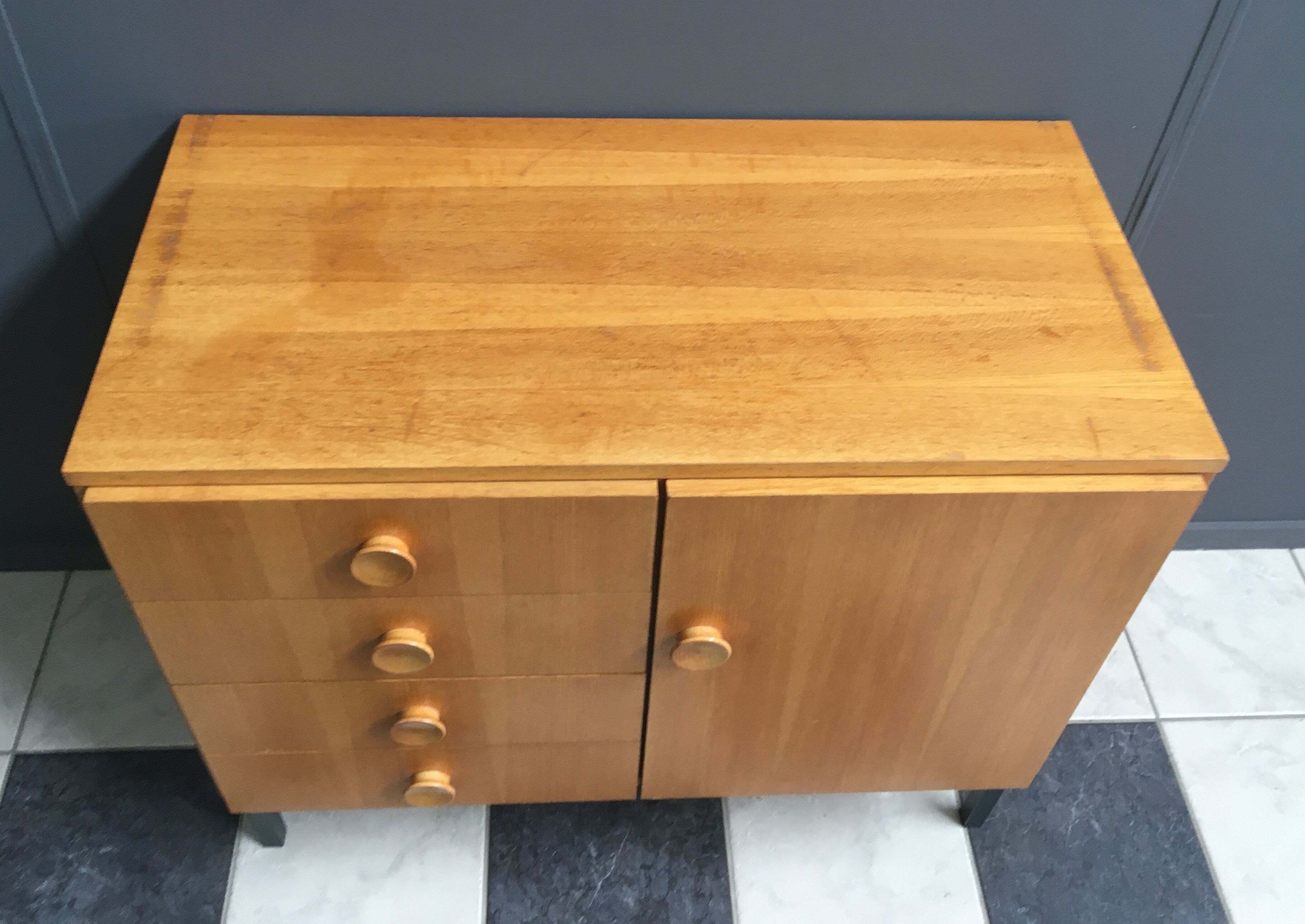 Blond wood sideboard cabinet 1970s