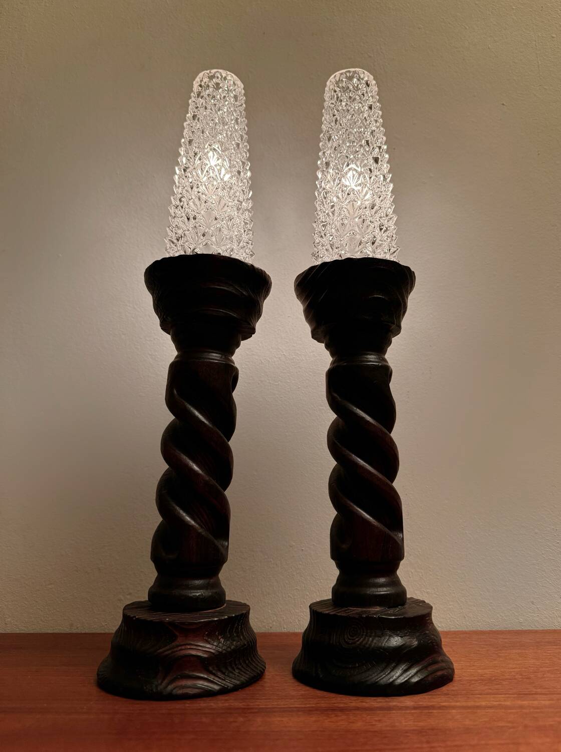 Brutalist turned wood candlesticks from the 60s