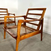 Lot armchairs and sofa 60 years Scandinavian design in vintage blond teak