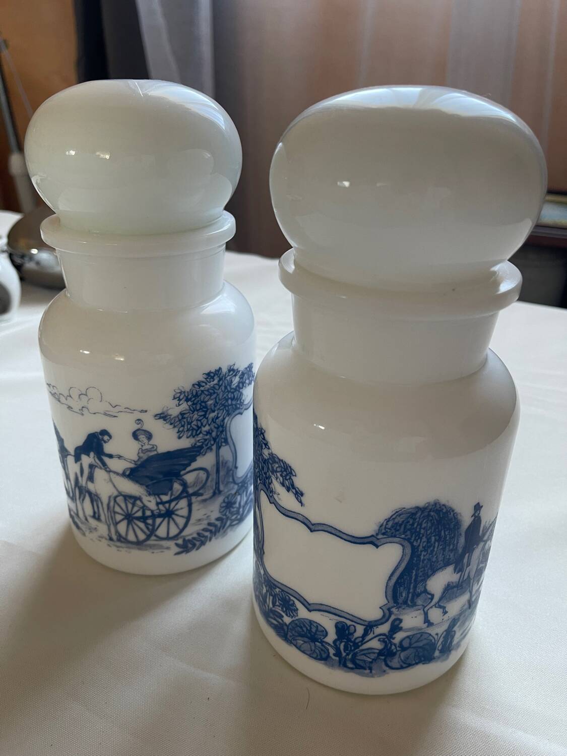 Set of two large opaline apothecary jars