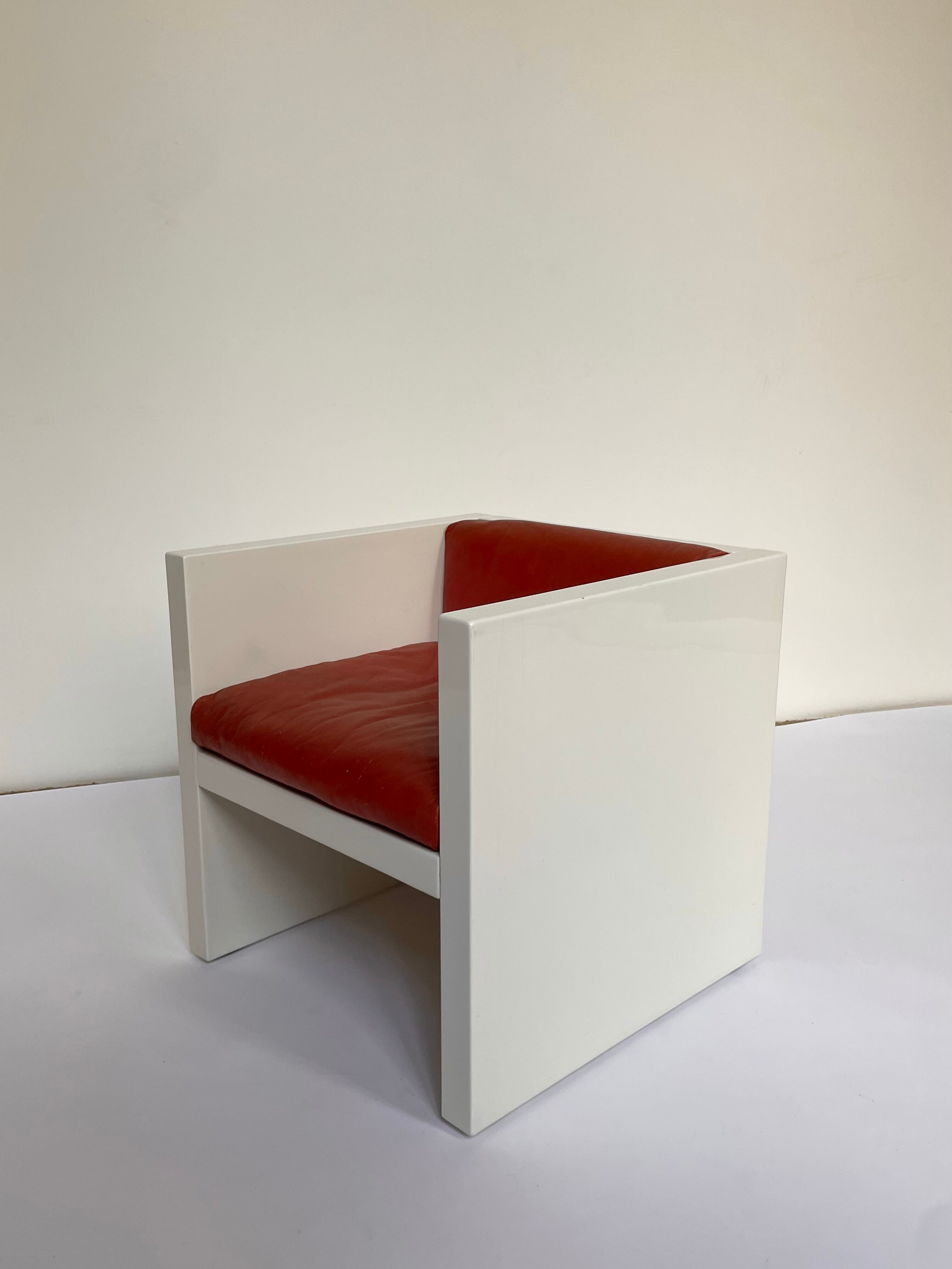 Tan Leather Cube Chair inspired by Lella & Massimo Vignelli