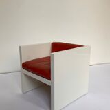 Tan Leather Cube Chair inspired by Lella & Massimo Vignelli