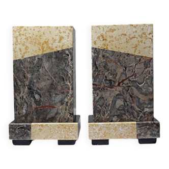 Pair of bookends, Art Deco fireplace decoration in antique marble from the 1920s-1930s.