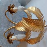 Old wall lamp palm shaped metal dore with leaf