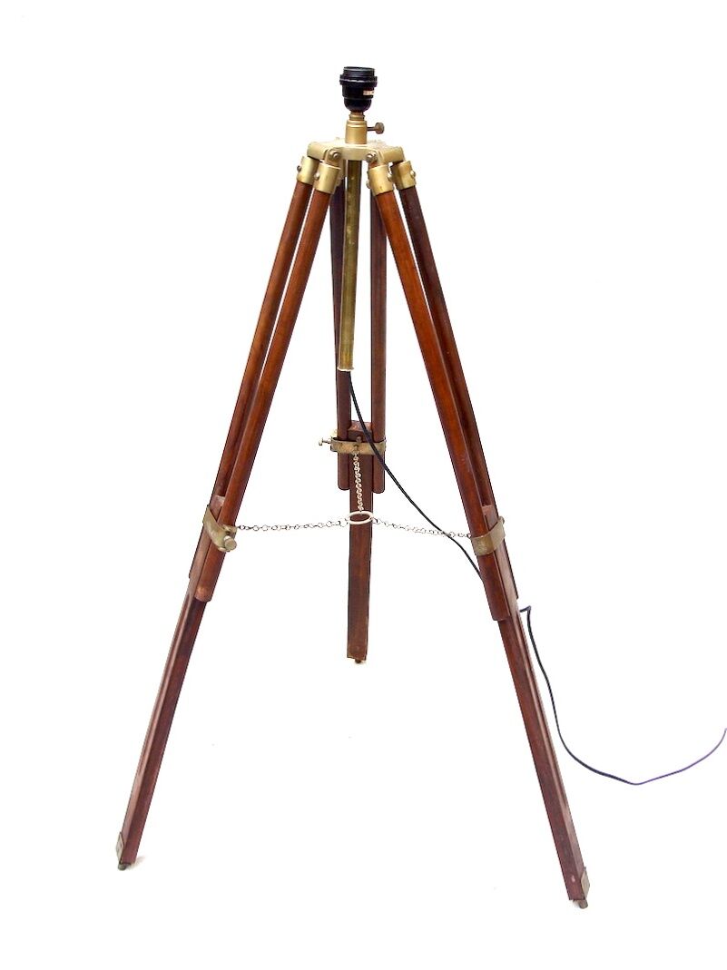 Wooden and brass tripod lamppost