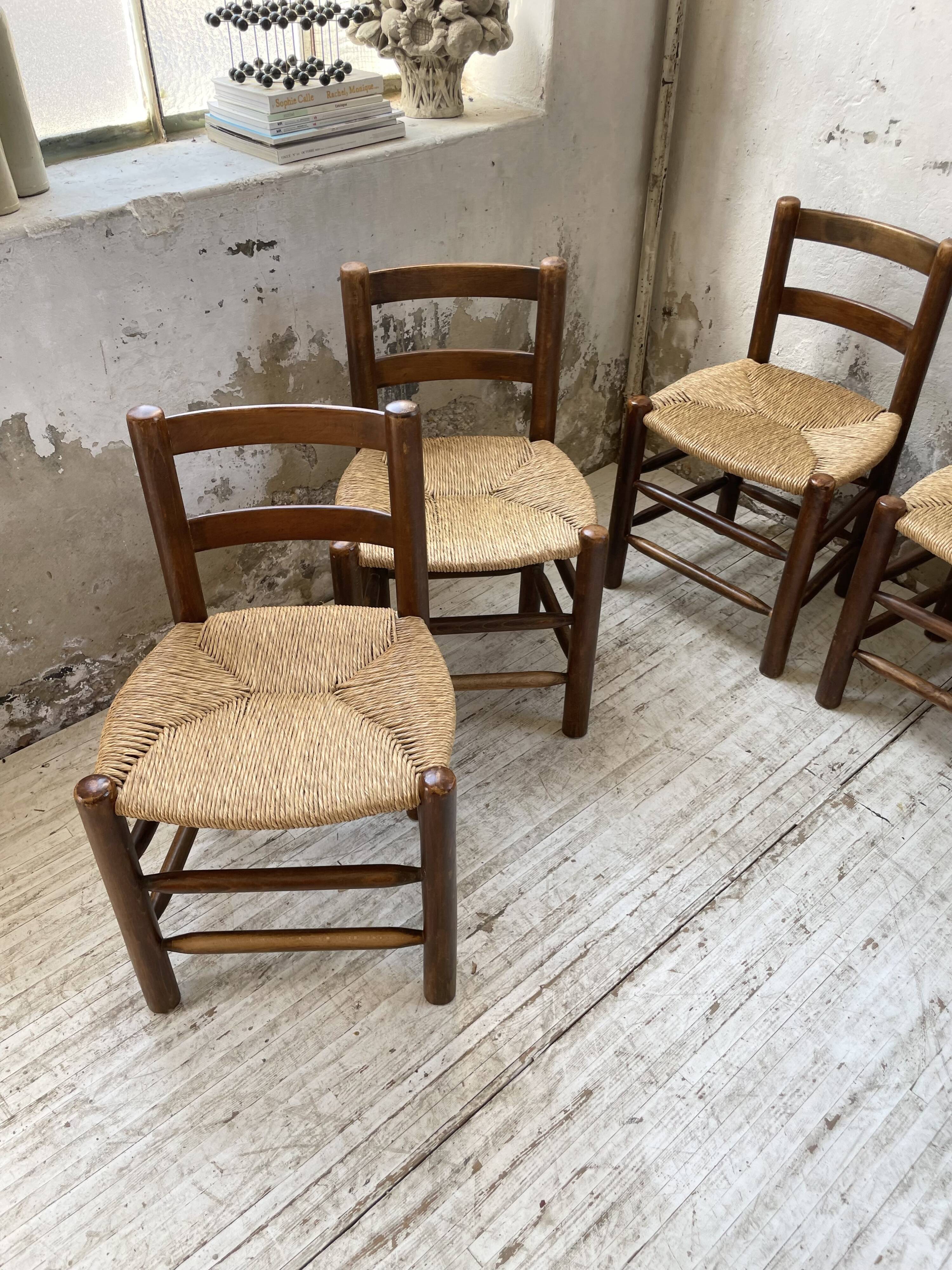 6 straw and oak chairs, mountain furniture