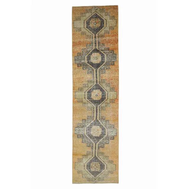 Vintage Turkish Oushak Handmade Wool Runner 89x344