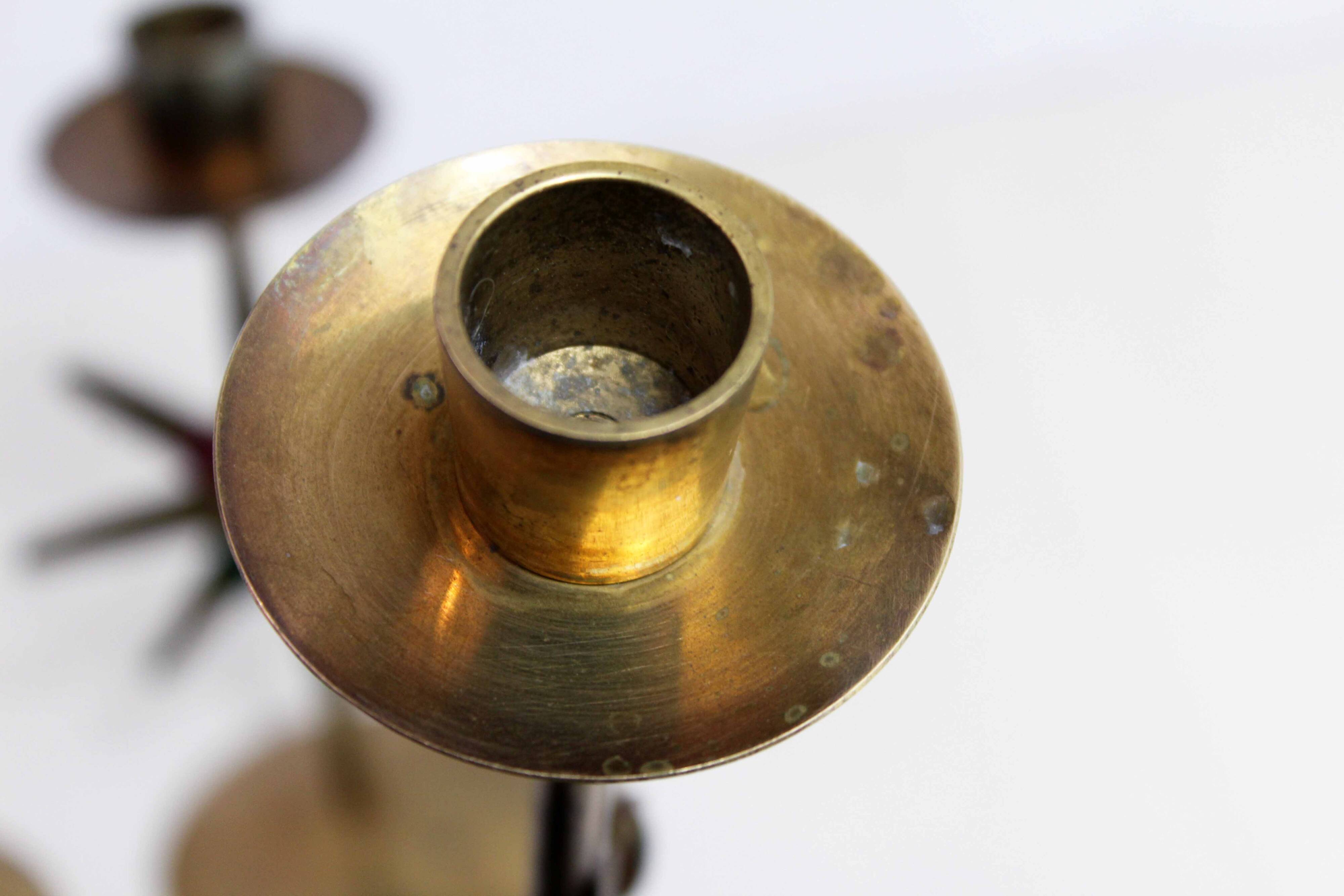 Set of 3 brass sun candle holders