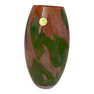Coloured crystal vase La Rochère – France – pink and green