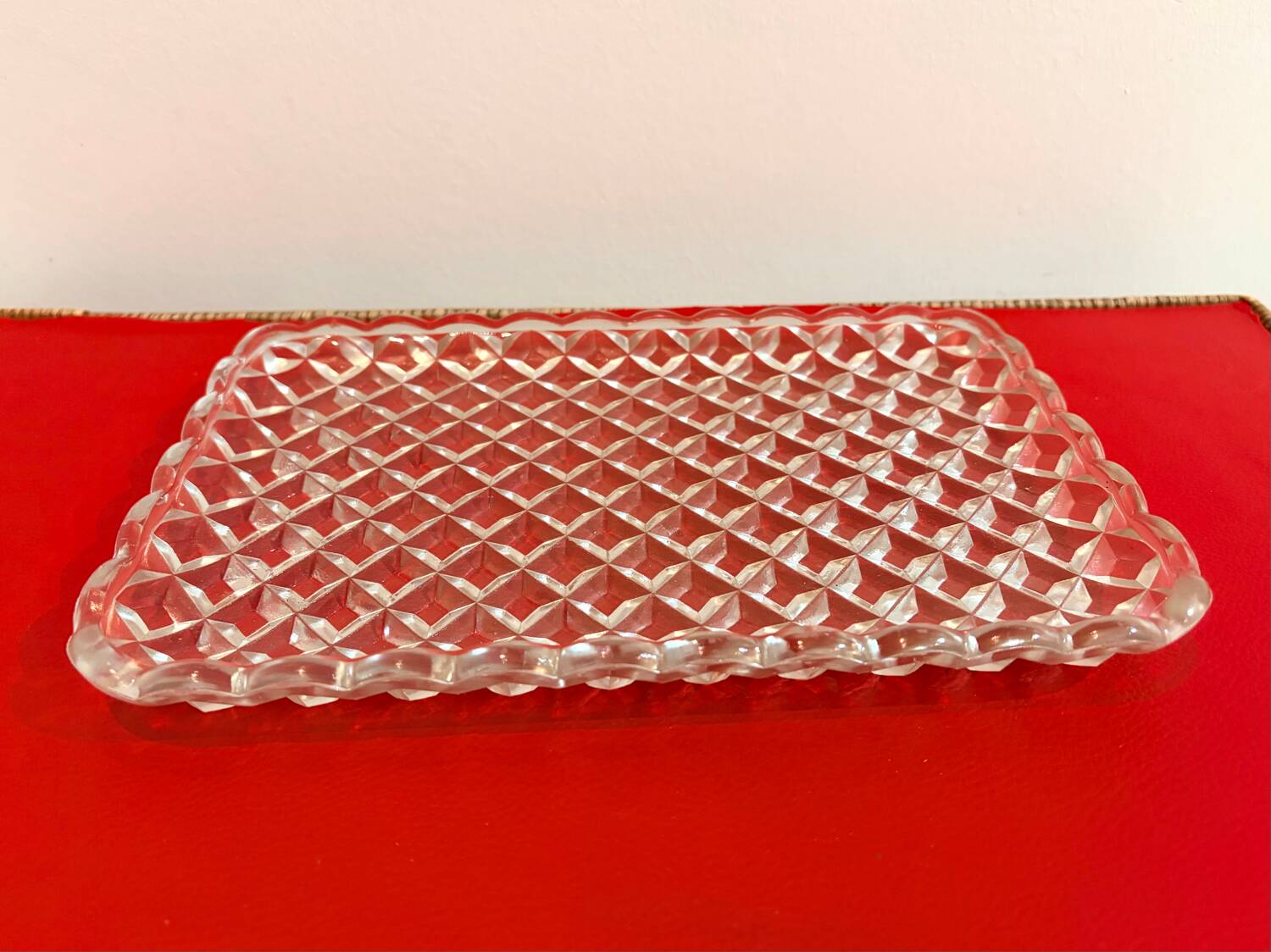 Pressed glass service plate with diamond points, 1950s