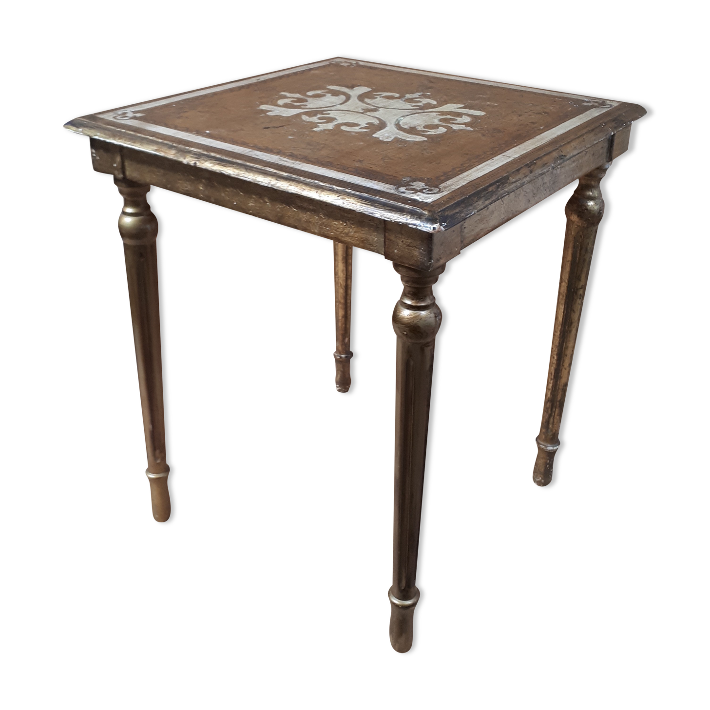 Square pedestal table gilded wood florentine style vintage 1950