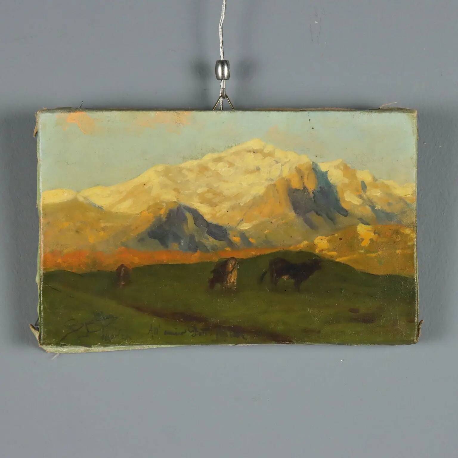 Old painting signed E. Spreafico, oil on canvas, Italy, 19th century.