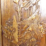 3 Panneaux en bois sculpté, Décors Floraux et Animaliers, Indochine