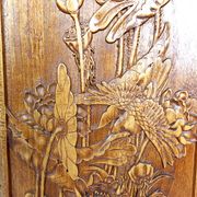3 carved wooden panels, floral and animal decorations, Indochina