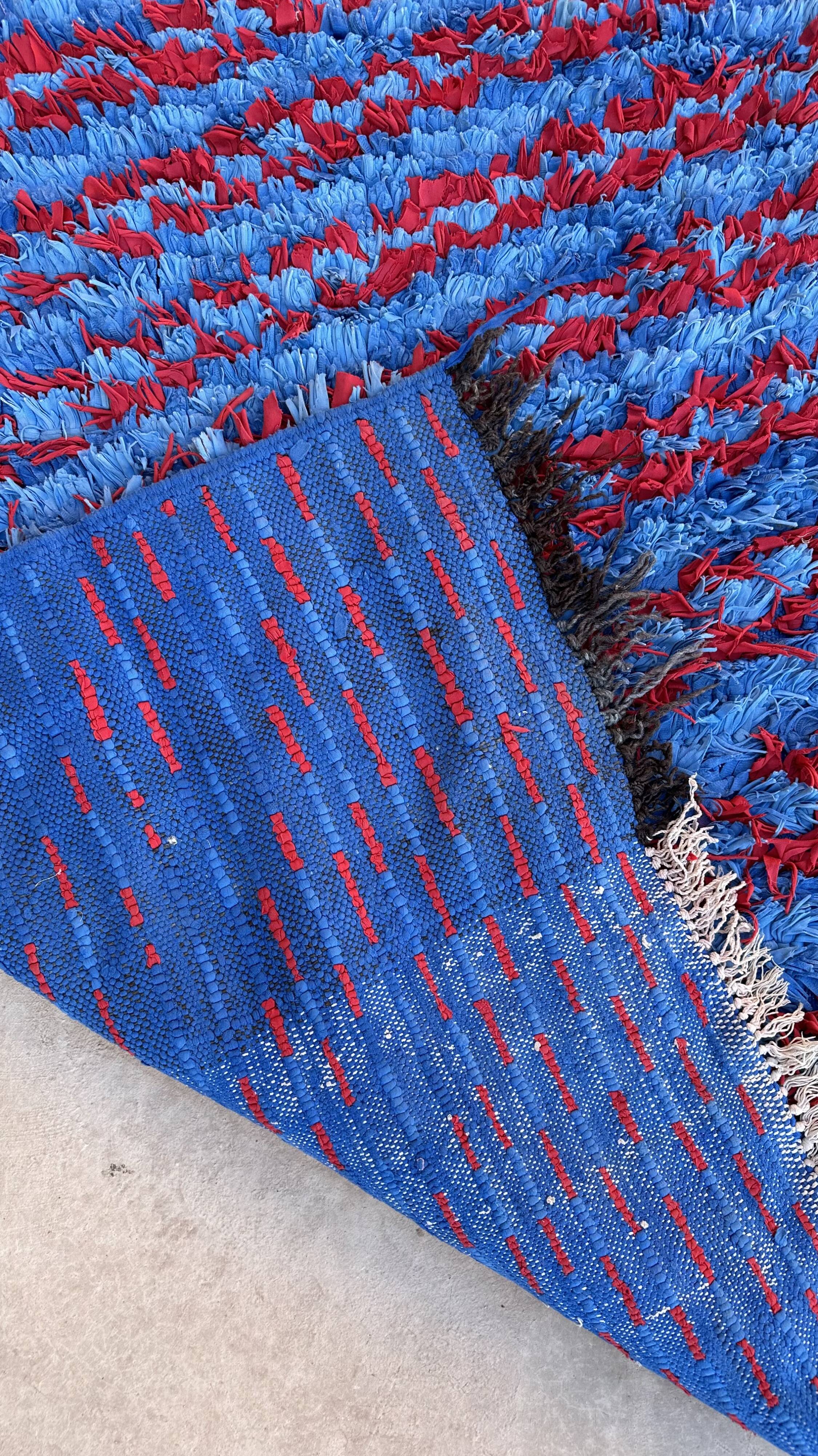 Moroccan carpet Boucherouite blue - 89 x 337 cm