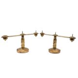 Brutalist brass pair of candle holders, France 1970
