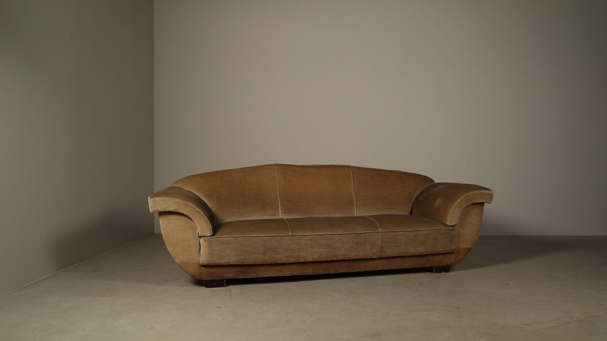 Art Deco three-seat sofa in original velvet, Belgium circa 1930