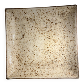 Vintage signed square ceramic plate – speckled cream enamel – 22