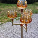1970s design floor lamp in gold and orange chrome metal with 4 glass tulips