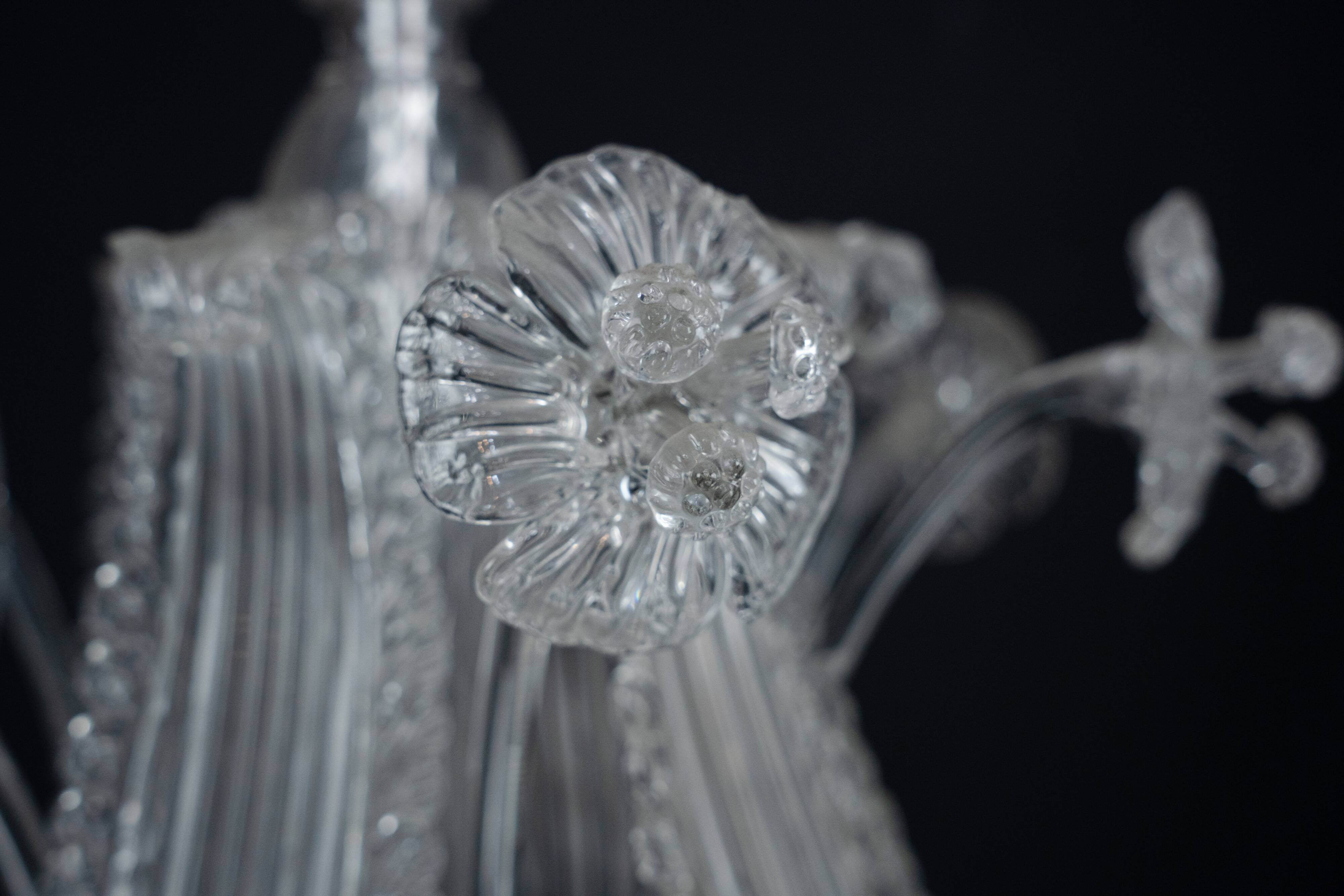 1940s Vintage Murano Clear Glass Chandelier, Classic Italian Art Glass