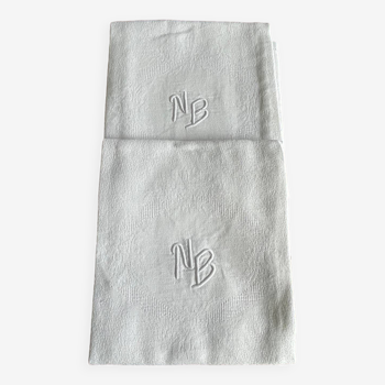 2 serviettes anciennes monogramme NB