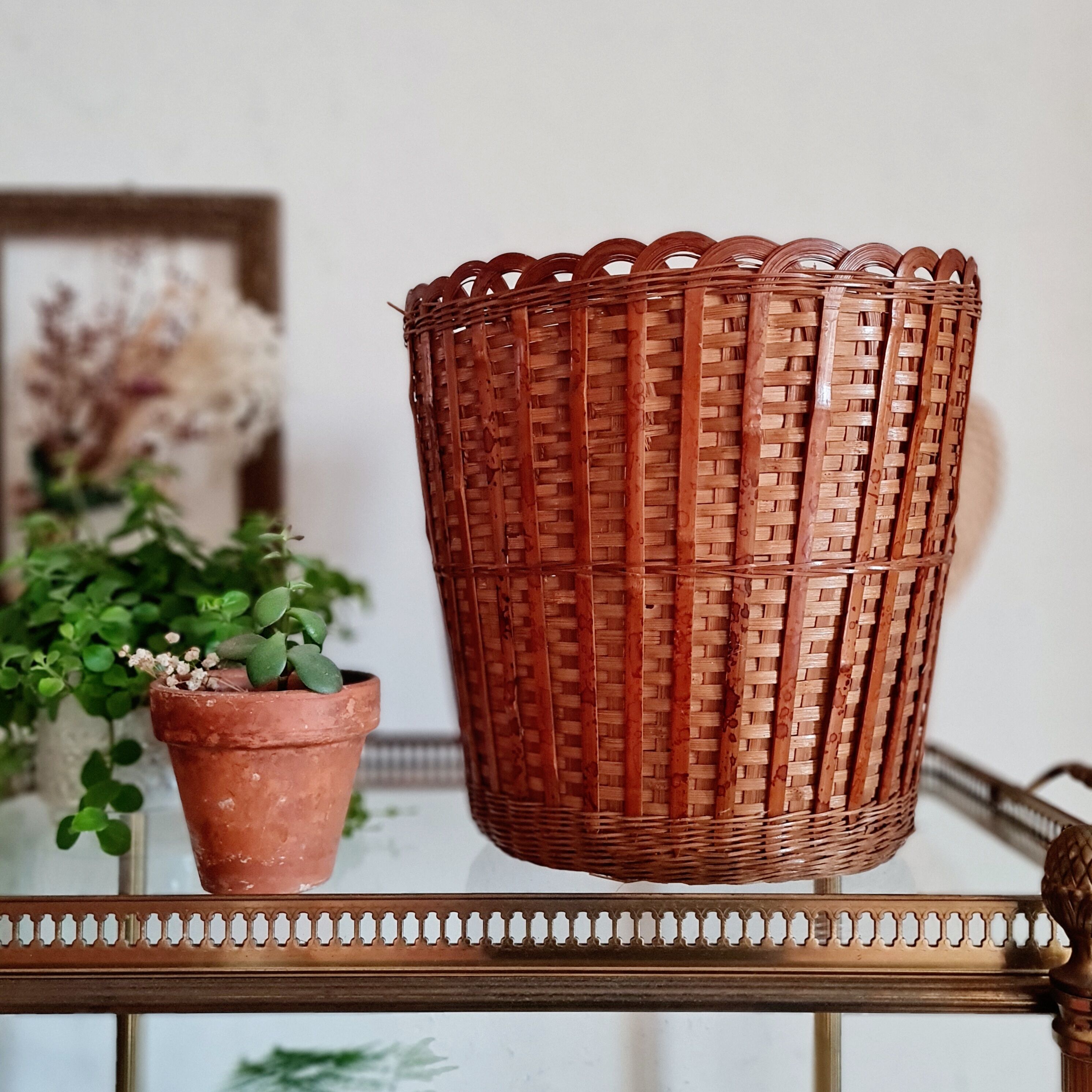 Vintage wicker basket pot cover