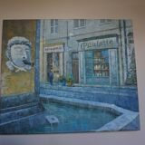 Oil on canvas street in the village of Cotignac (Provence)