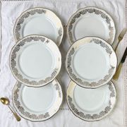 6 flat plates golden white porcelain chauvigny limoges
