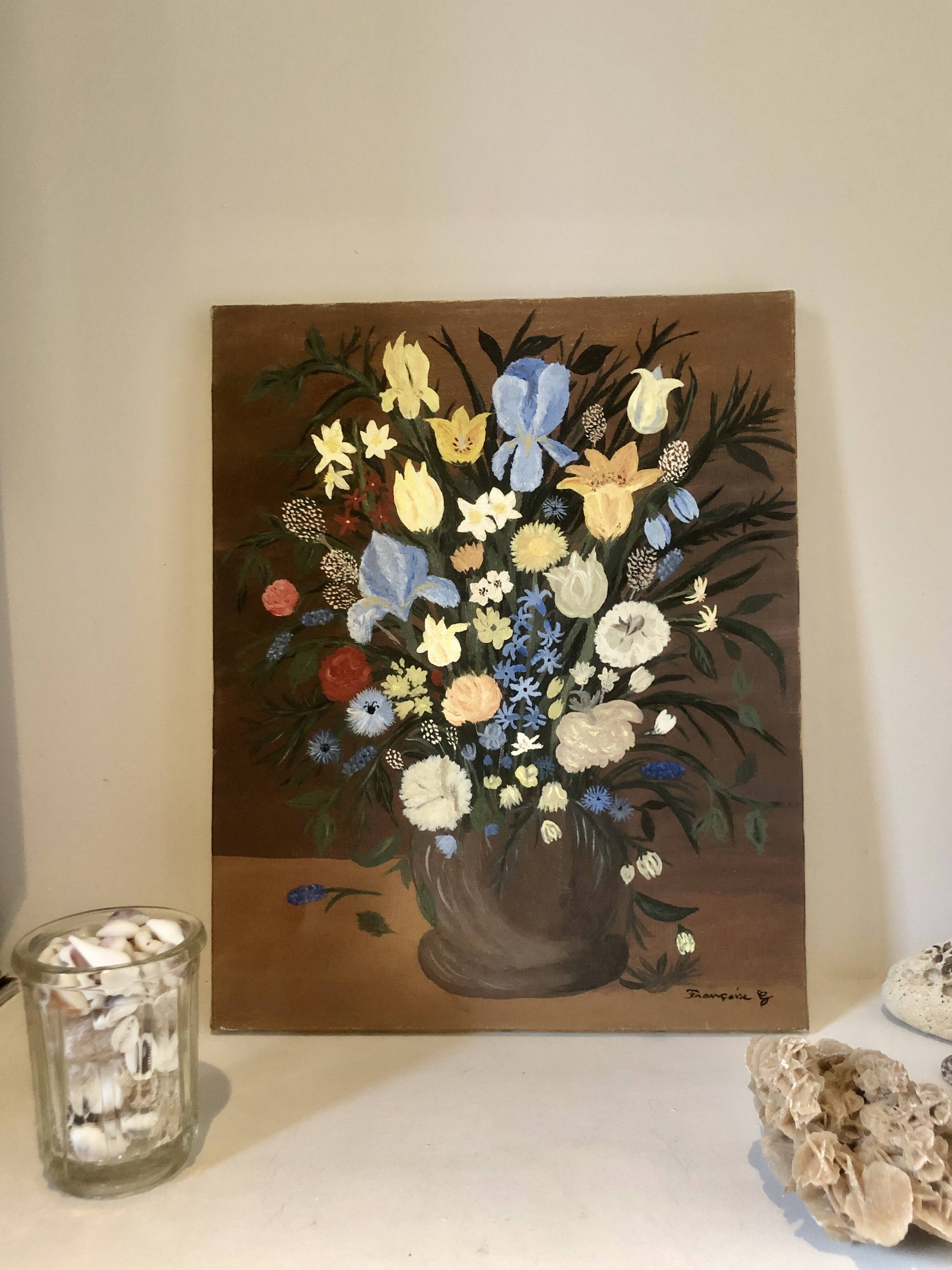 Peinture sur toile bouquet fleuri
