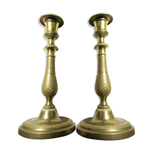 Paire de bougeoirs flambeaux - empire bronze