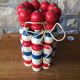 Old vintage wooden bowling game triclore plus two balls