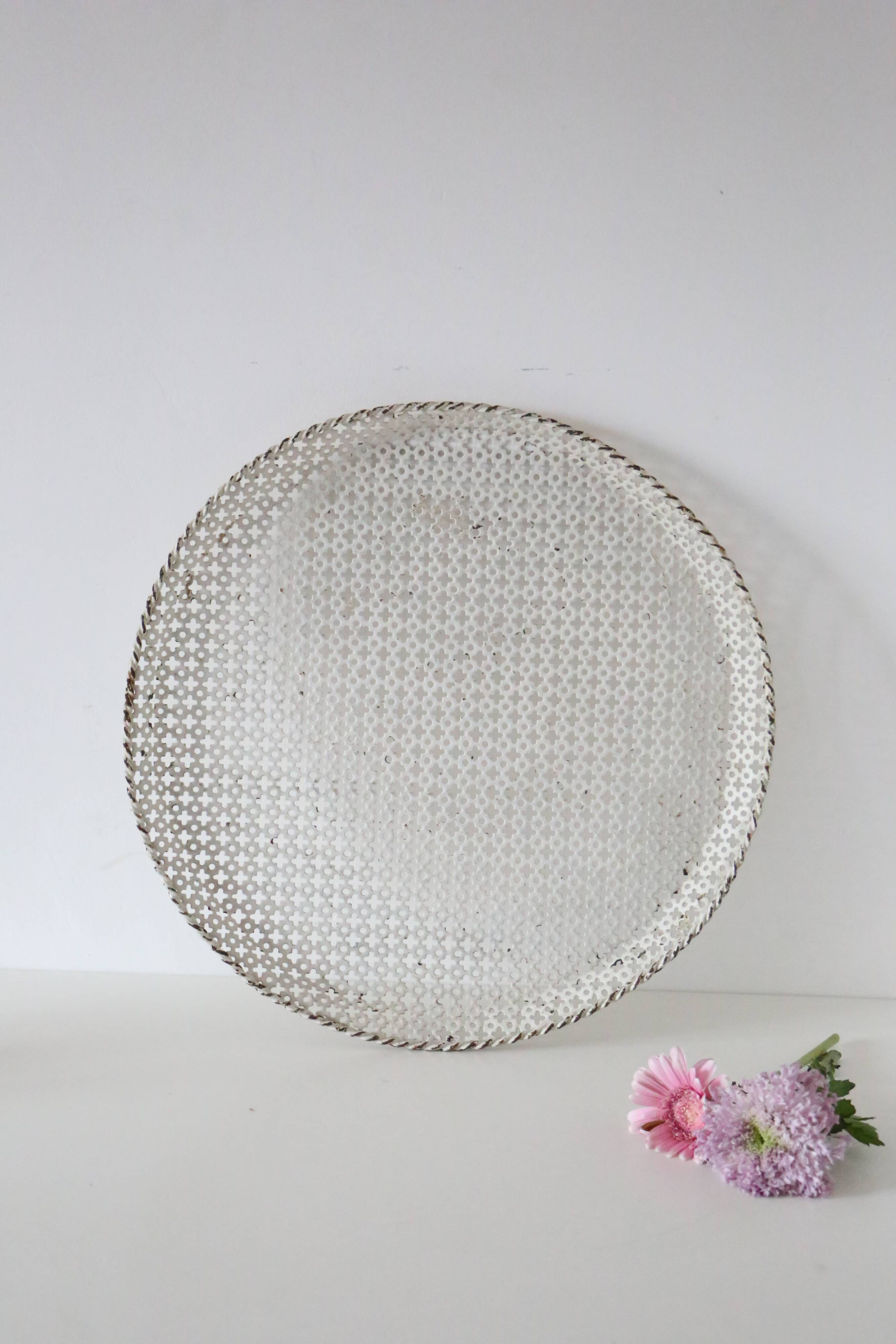 Round Mathieu Mategot tray in perforated metal, 1950, vintage