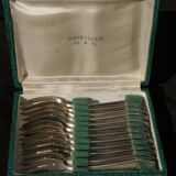Box 12 cake forks in silver metal art deco