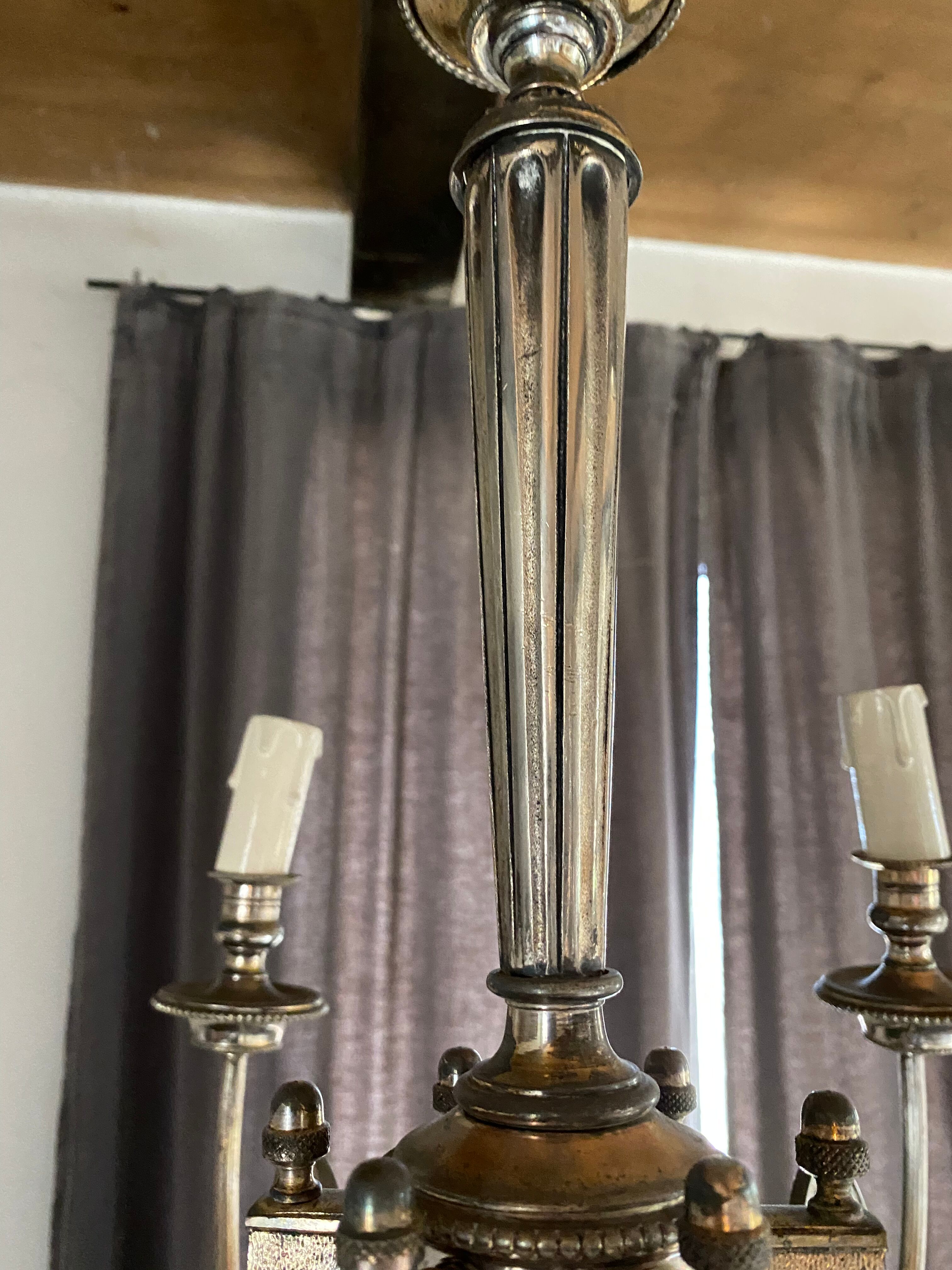 Neo-classical chandelier silver metal