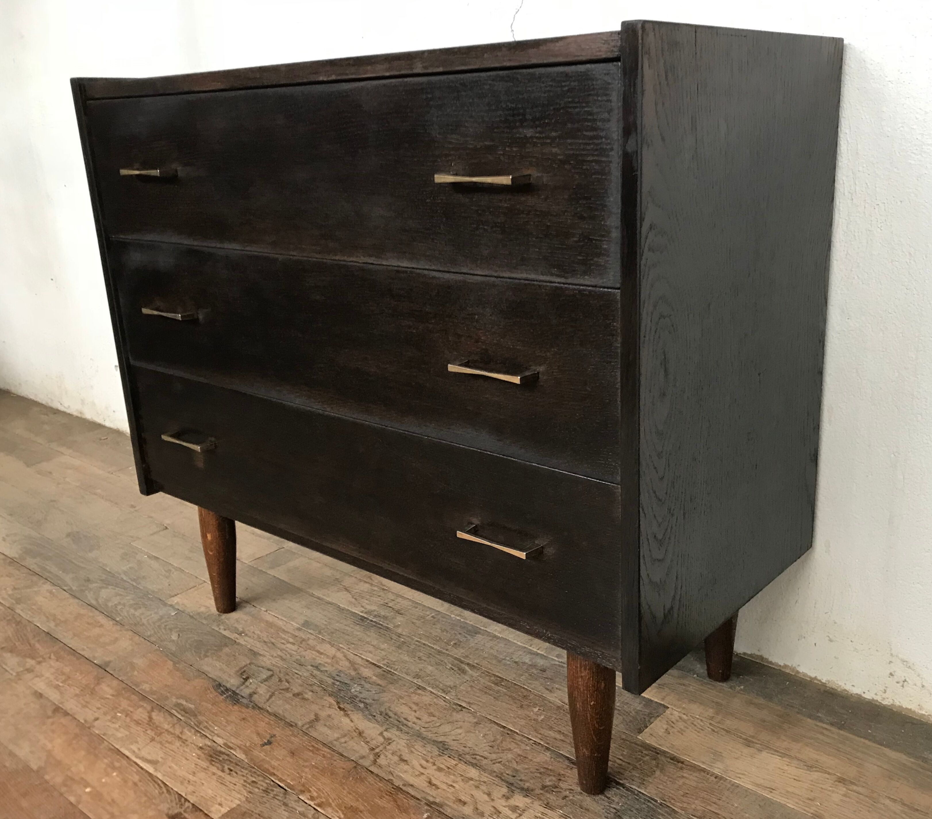 Vintage oak chest of drawers, black stained wenge 1950