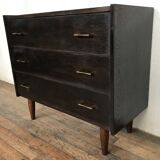 Vintage oak chest of drawers, black stained wenge 1950