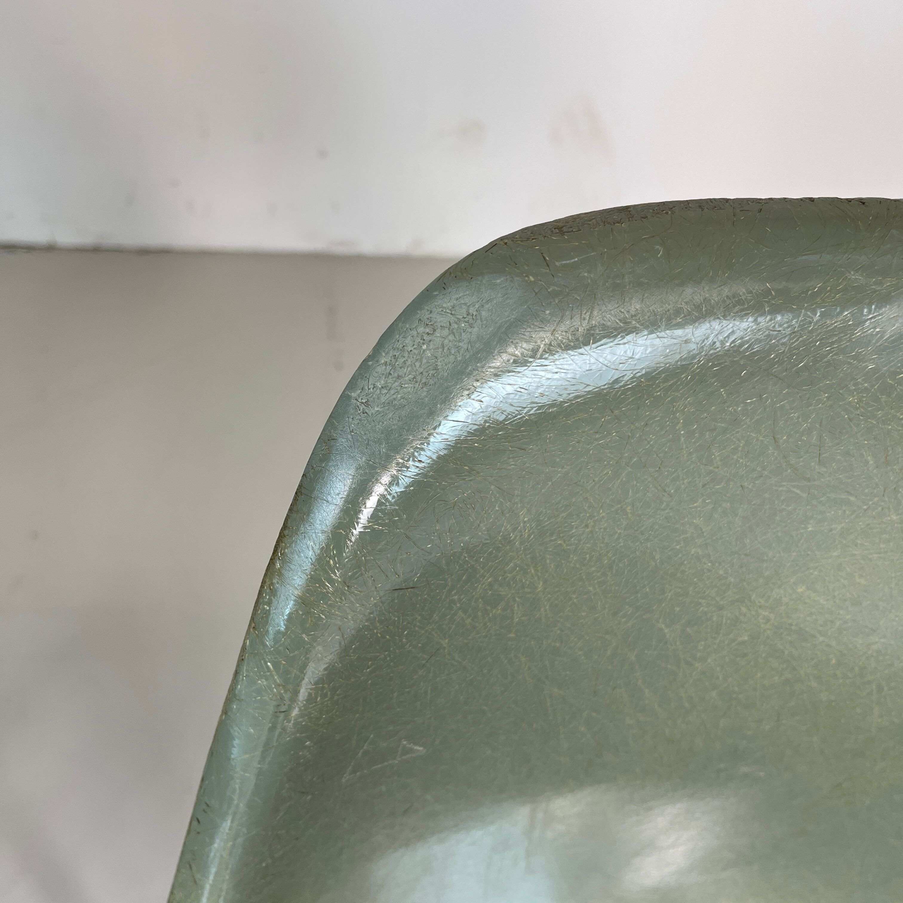 Eames Herman Miller DSW side chairs in seafoam green with imperfections