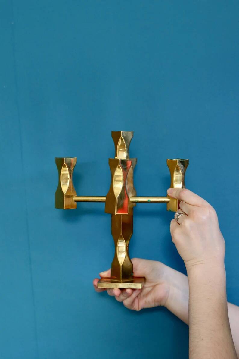 Five-Arm Brass Candelabrum by Lars Åkesson for Vallonmässing, Sweden